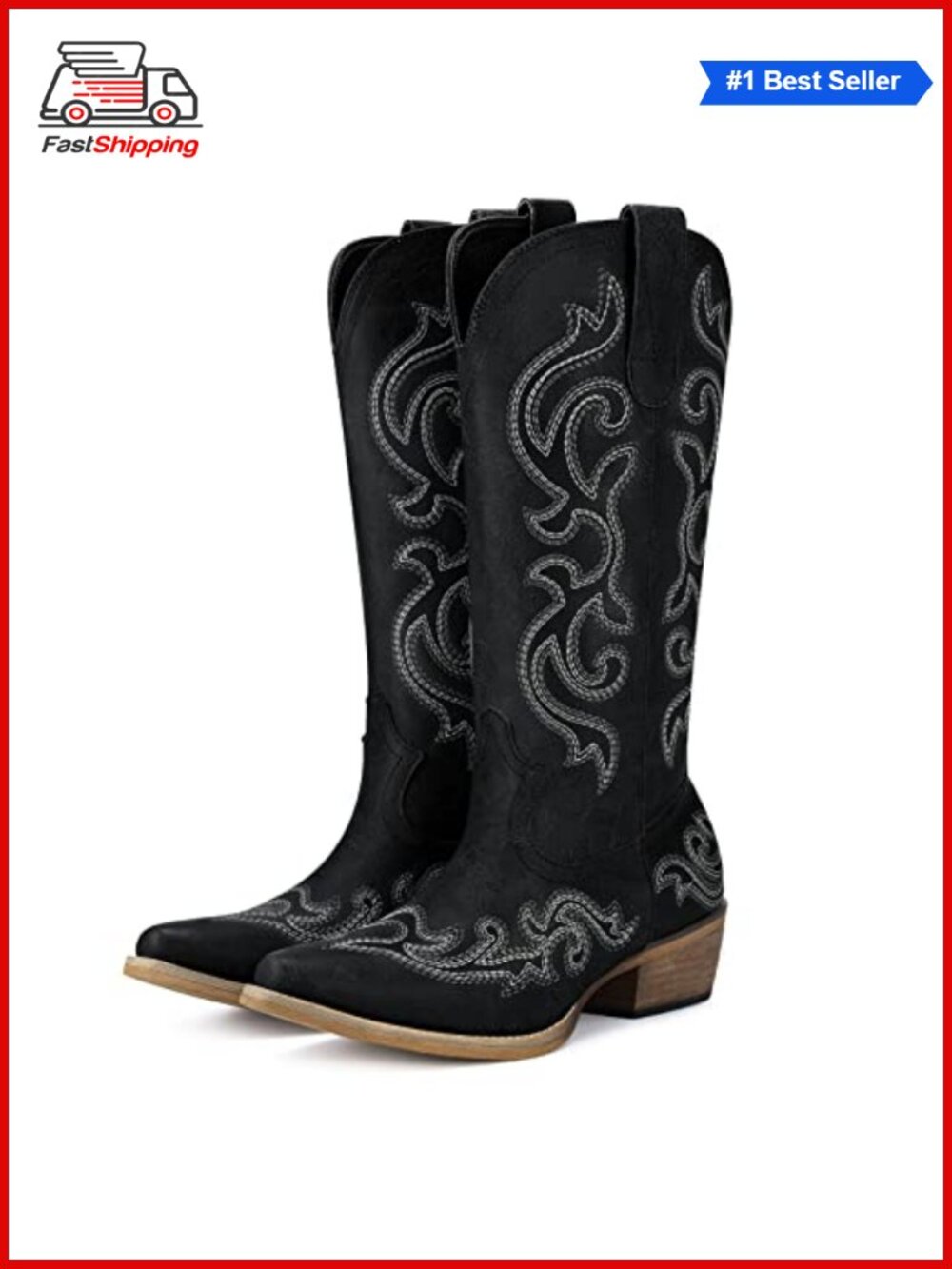 Western Cowboy Boots Synthetic Leather Snip Toe Mid-Calf